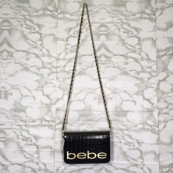 NWT Bebe Fabiola Stamped Faux Croc Embossed Crossbody Purse Bag Chain Strap - Picture 3 of 9